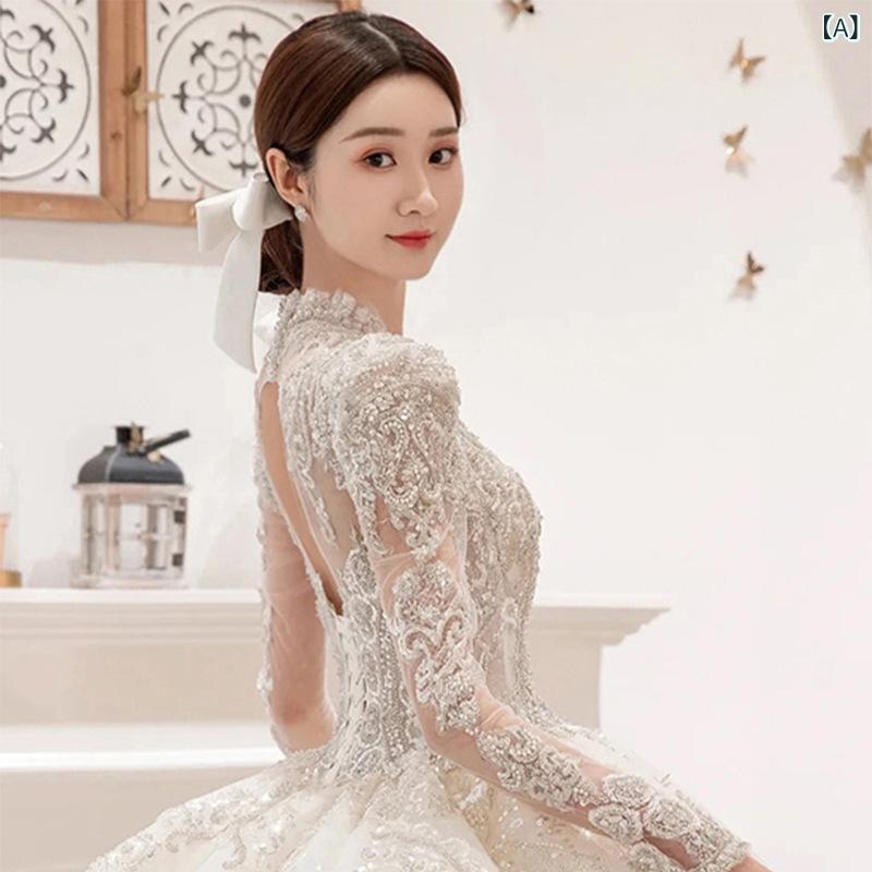 ウェディングドレス Vネック 小柄対応 高級感 刺繍 結婚式用 女性 新婦 ガウン 礼服 フォーマル ウエディング ドレス トップス ロング丈 シフォン レース 装飾