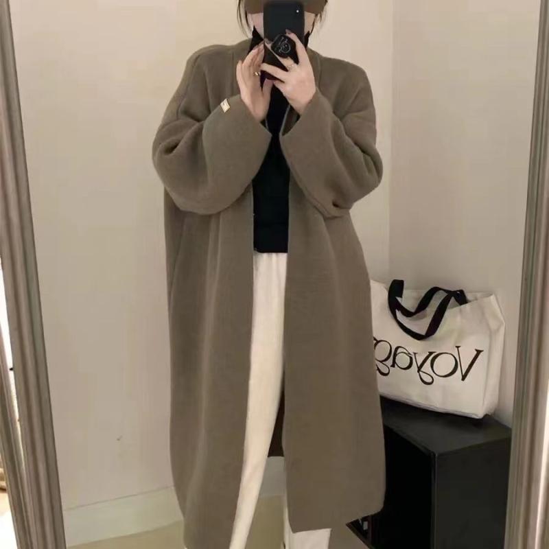 秋 レディース ロングジレー 編み物厚地の外套 ゆったり 膝下丈  伸び伸びする表現スタイル パステル色の原料品 優しいこと 普段使い