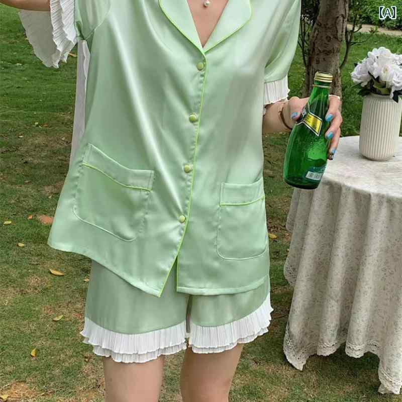 レディース 夏用 パジャマ セット 半袖 ショートパンツ 薄手 セクシー 高級感 かわいい ルームウェア 部屋着 スイート 寝間着