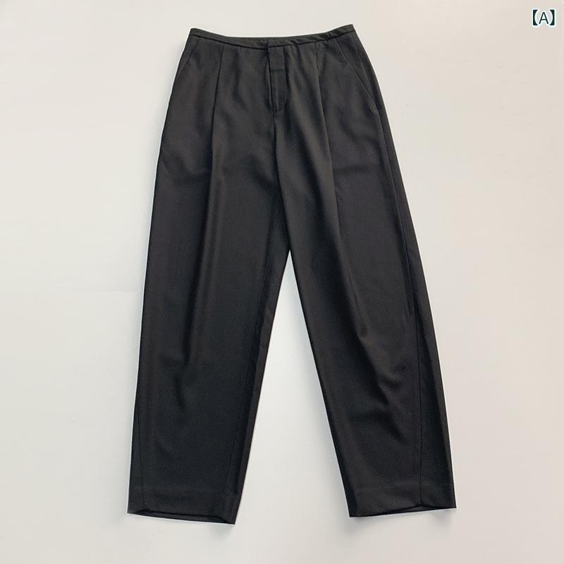 レディース パンツ 秋冬 ウール フランネル 高腰 スリム ストレート カジュアル スーツ スタイル 北欧 ツイスト ステッチ デザイン 暖か 素材 ビジネス 普段使い