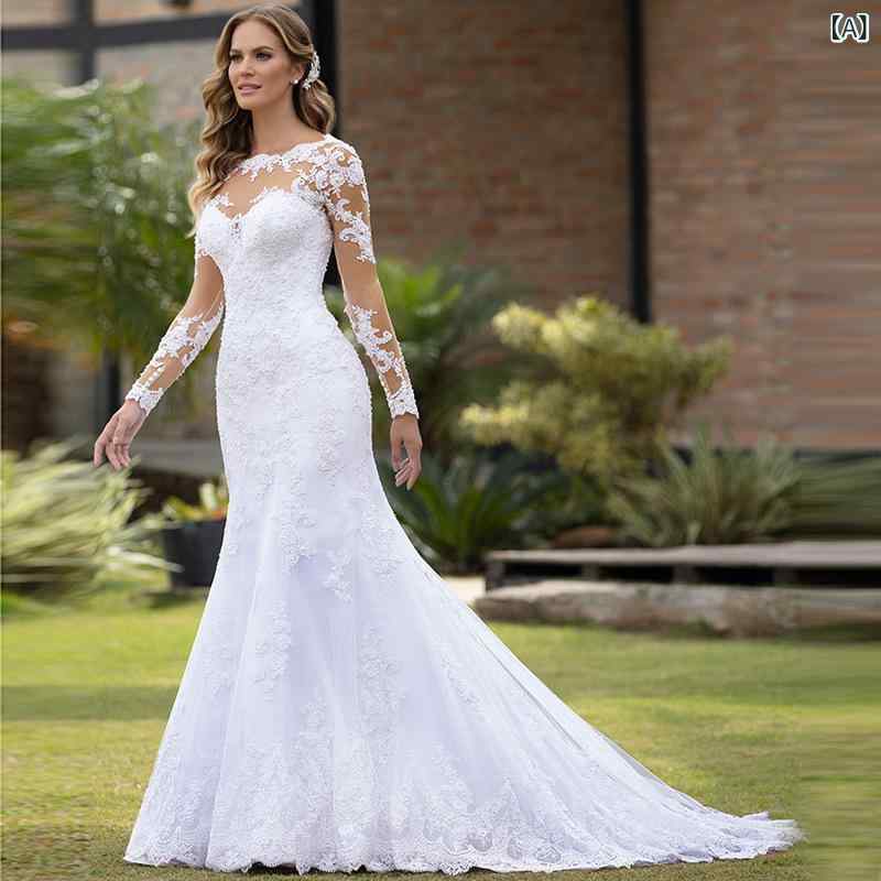 レディース ウェディングドレス マーメイドライン ロングスリーブ セクシー バックオープン 欧 ボディコンシルエット 結婚式 パーティー用 エレガント フォーマル イブニングガウン|北摂軽太郎便