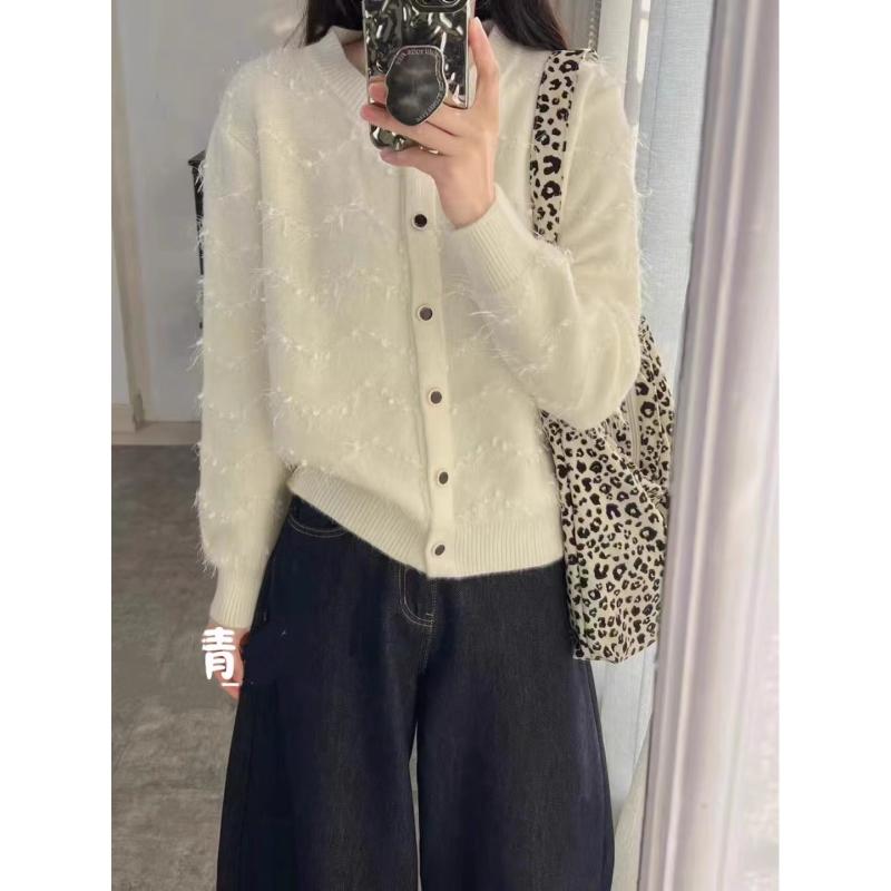 レディース 春 長袖 フリンジ タッセル クルーネック ニット カーディガン セーター ルーズ ゆったり シルエット ソフト ふんわり 素材 カジュアル 普段使い トップス