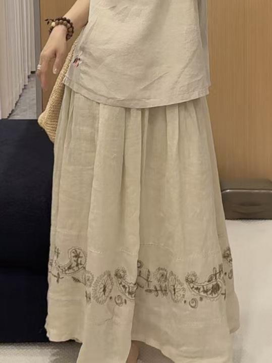 レディース スコート 夏用 カラムシ原料品 二層社会システム 刺しゅう ゆったり 太陽フレア MIDI丈 通気性 軽さ ボヘミアン 表現スタイル 吸湿速乾 亭主もちらしい 影ぼうし