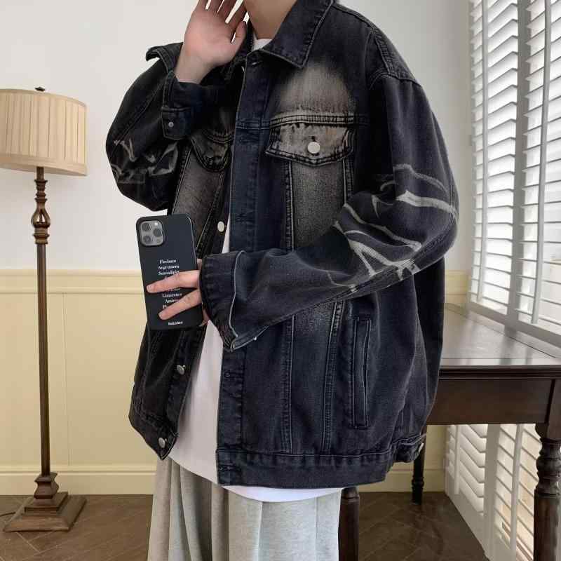 メンズ デニム ジャケット 春秋 高級感 ストリート スタイル デザイン トレンド カジュアル アウター 普段使い コットン 素材 スタイリッシュ 個性派
