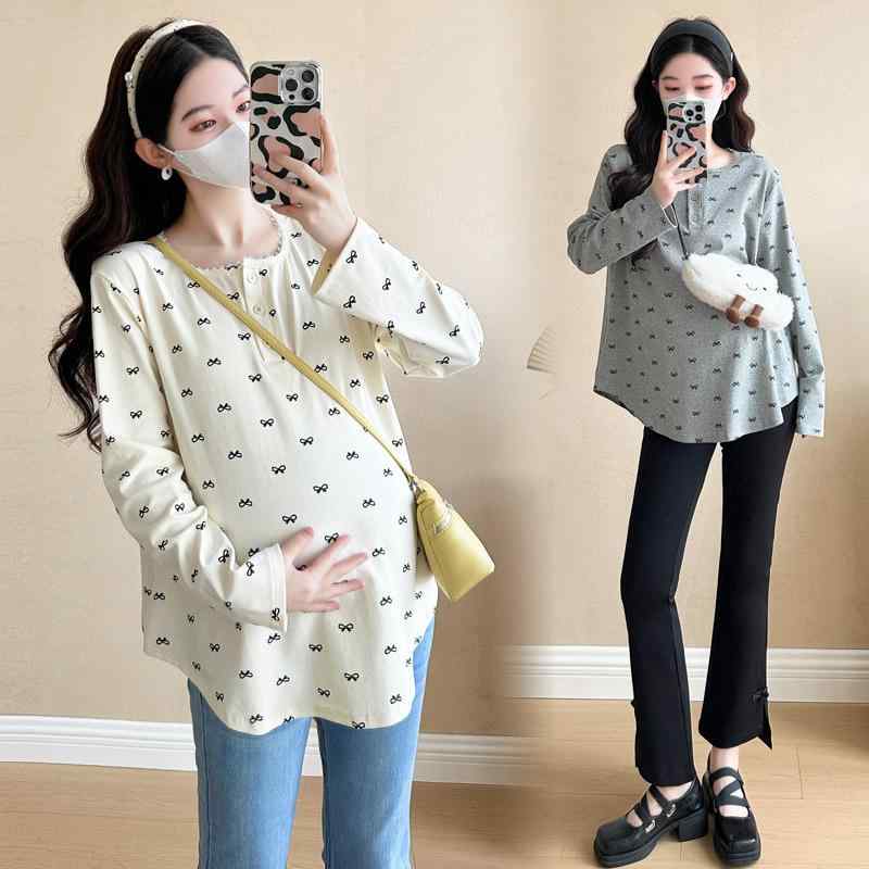 マタニティ 長袖 コットン Tシャツ ゆったり トップス 春用 妊婦服 快適 日常使い