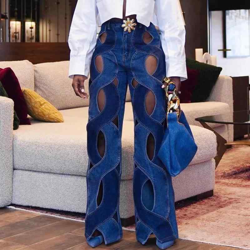 レディース カジュアル ワイドレッグ デニムパンツ ハート ツイスト 切抜き デザイン 金属 バックル ジーンズ ズボン ストレッチ 素材 日常使い 快適 フィット