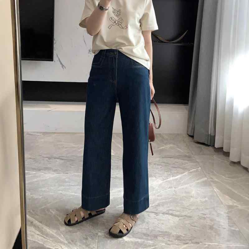 春夏 女性用 ハイウエスト ワイドレッグ デニムパンツ 薄手 ストレート 細見え 通勤 普段使い 合わせやすい レトロカラー ビンテージ調 カジュアル