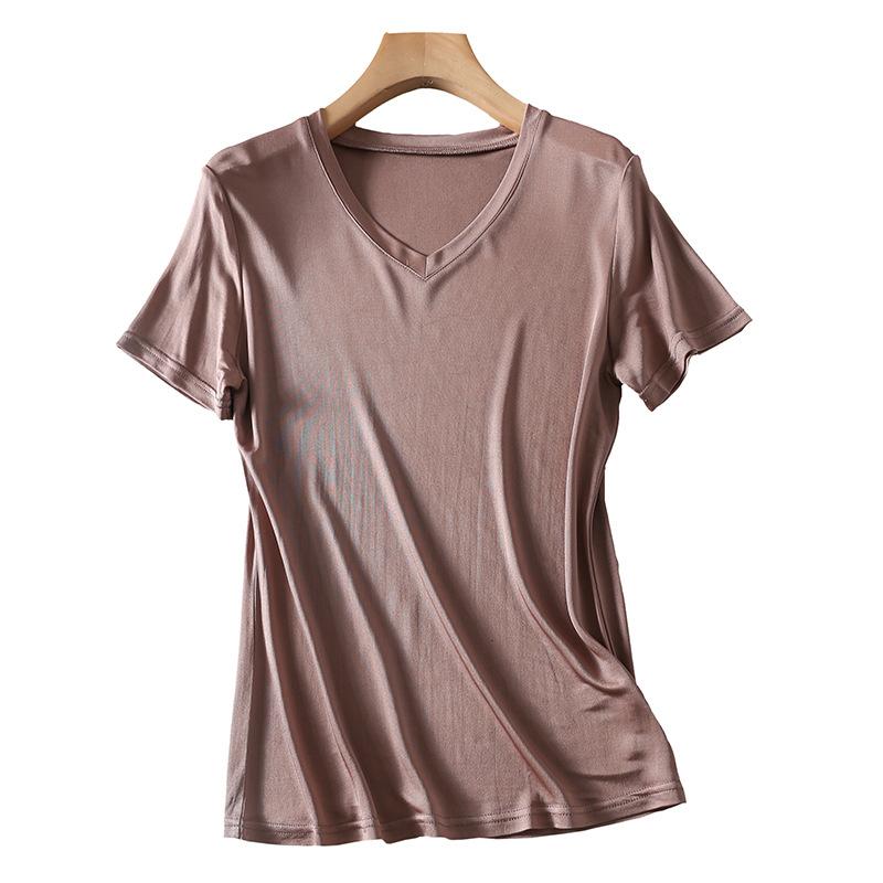 レディース Tシャツ 春夏 Vネック 短袖 シルク ニット インナー トップス 滑らかな肌触り 軽量 吸湿速乾 カジュアル 普段使い