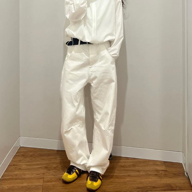 レディース 白 ワイドレッグ デニムパンツ レトロ ビンテージ スタイル スリム見え ロング丈 梨型ボディ 対応 カジュアル ボトムス ジーンズ 普段使い