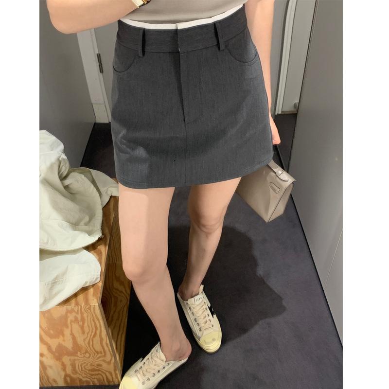 スカートパンツ レディース ハイウエスト グレー 薄手 高級感 ショート丈 小柄対応 夏用 デザイン 万能 軽量 伸縮性 通勤 普段使い