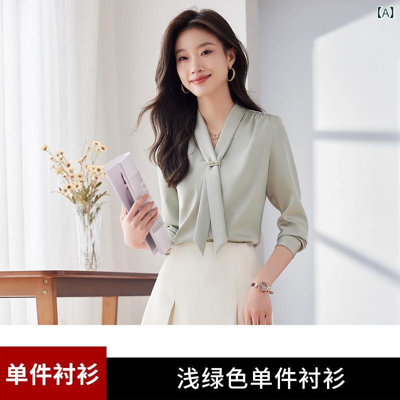 シャツ レディース 長袖 シフォン ブラウス リボン 春夏 ビジネス 面接用 通勤 オフィスウェア 上品 スタイリッシュ インナー トップス 軽やか フェミニン