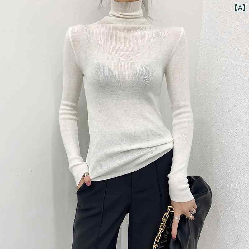 ニットトップス 女性用 秋冬 カシミア ハイネック インナー スリムフィット キャンディカラー 薄手 シースルー スタイリッシュ 暖かみ レイヤード 4,280円