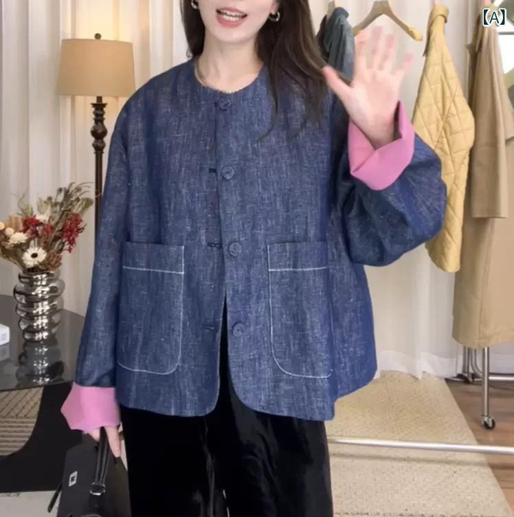 亭主もち用 さくら色 丸首 うつり変わり 麻 ジーンズ 上衣 心地よい トップス 軽さ 普段使い走り 伸縮性 吸湿速乾 生まれ変わり衣料繊維 ビッグ影ぼうし