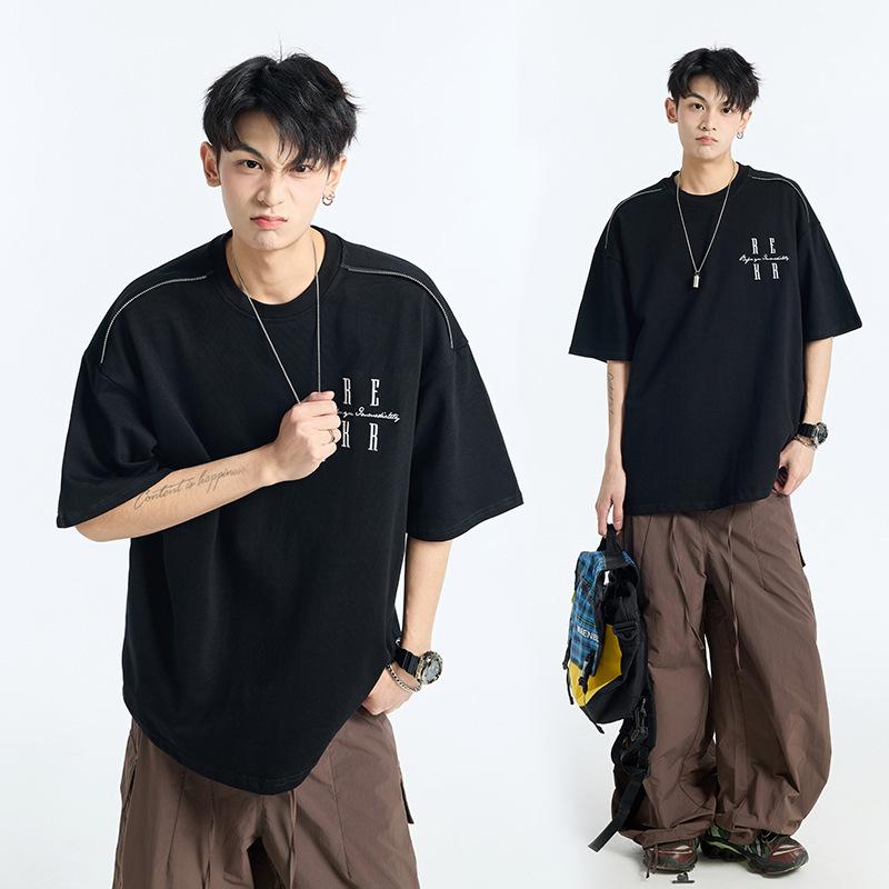 Tシャツ メンズ 短袖 ジッパー 綿 夏用 カジュアル ゆったりシルエット アメリカンスタイル デザイン 普段使い 吸湿速乾 軽量 伸縮性