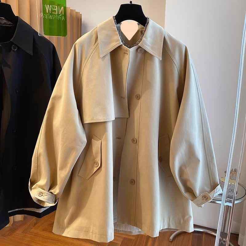 レディース トレンチコート 春秋 中長丈 ゆったり ブリティッシュ ワーク 韓国 高級感 アウター コート ルーズフィット ミリタリースタイル