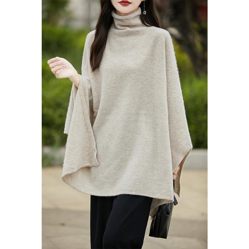 ショール ニット ウール カシミヤ ハイネック プルオーバー ケープ 肌触り良い 暖かみ 秋冬 女性用 ストール 柔らかい 防寒 肩掛け ゆったりシルエット