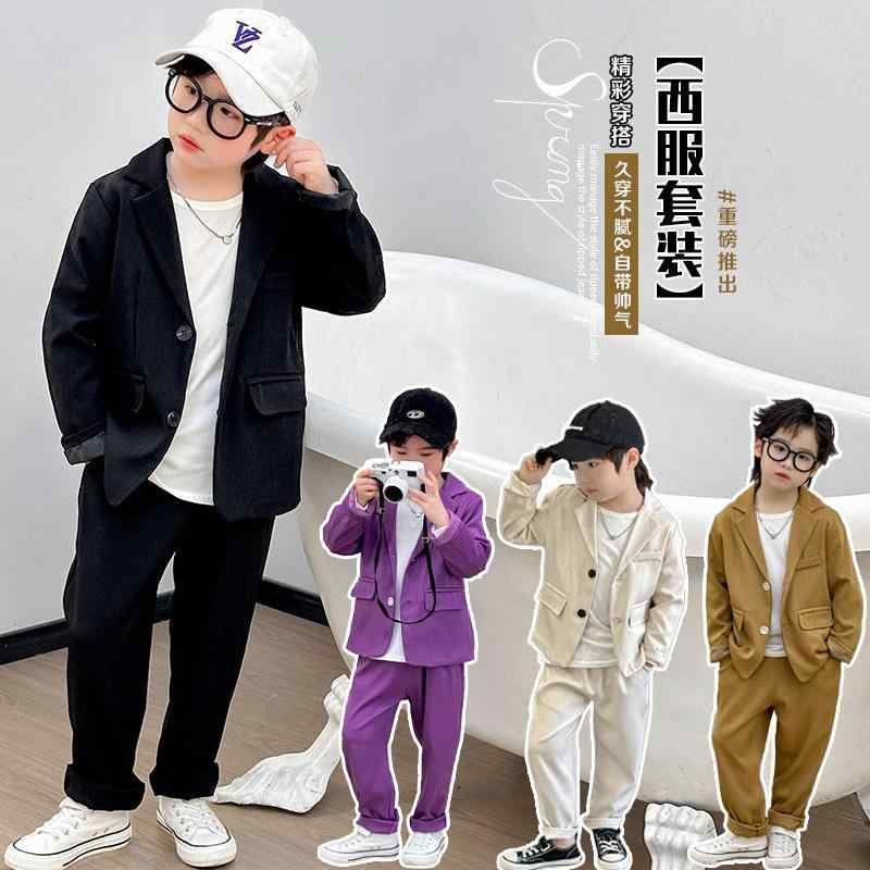 スーツ 男の子用 子供服 春 結婚式 司会礼服 フラワーボーイ ランウェイ 韓国 おしゃれ セット フォーマルウェア タキシード ジャケット ズボン シャツ ネクタイ ベビー キッズ 幼稚園児 小学生 低学年 通学 イベント セレモニー スタイリッシュ