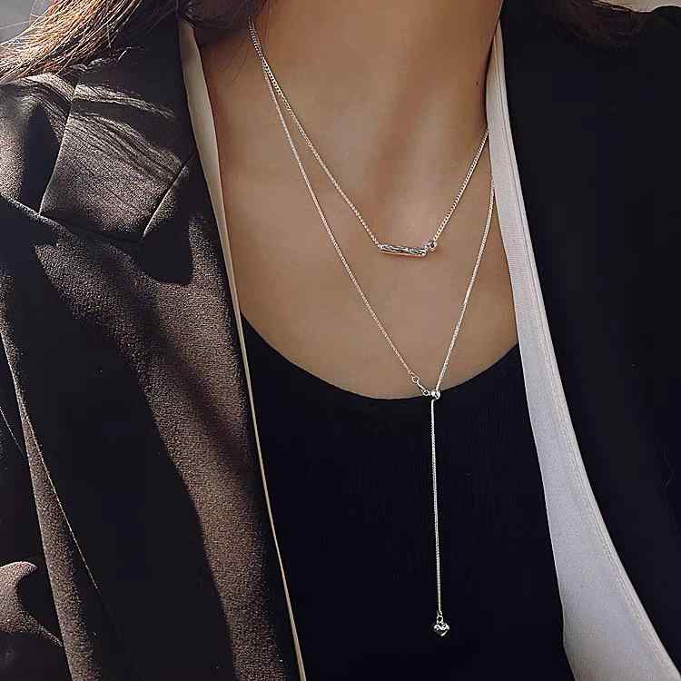 ネックレス レディース ロング 二重 レイヤード ニットチェーン シンプル ハート チャーム シルバー 普段使い カジュアル ベーシック アクセサリー