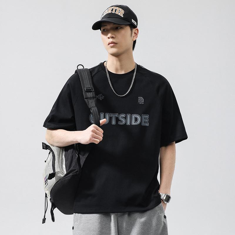 Tシャツ メンズ 夏 ゆったり ビッグシルエット クルーネック 短袖 アルファベットプリント トップス カジュアル 普段使い 軽量 吸湿速乾