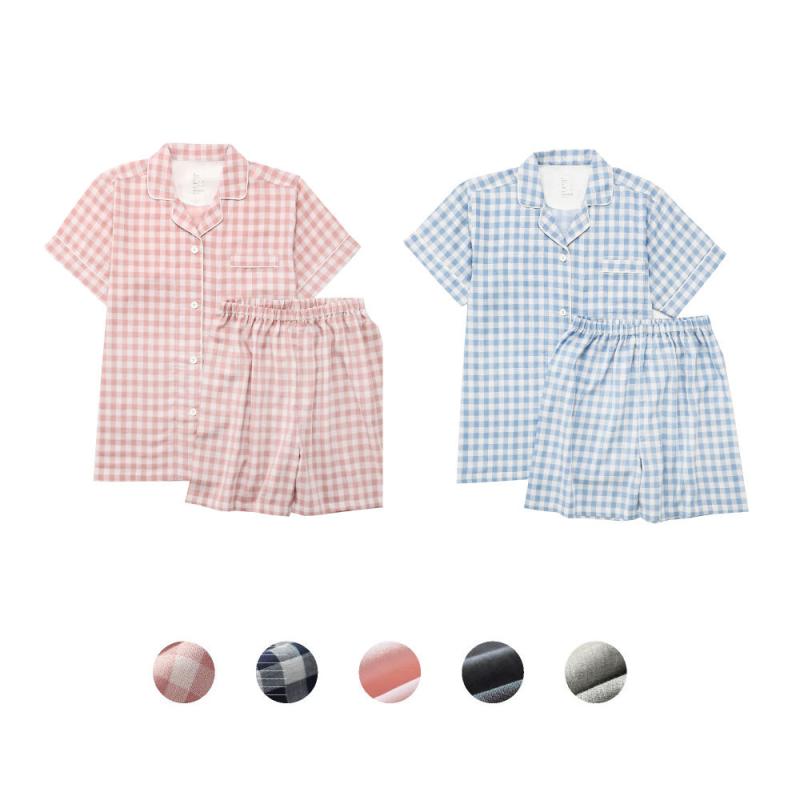 レディース 夏用 二重ガーゼ パジャマ セット 短袖 トップス ショートパンツ コットン 素材 サイドシームレス 吸湿速乾 軽量 通気性 快適 ルームウェア 寝間着 カジュアル ホームウェア