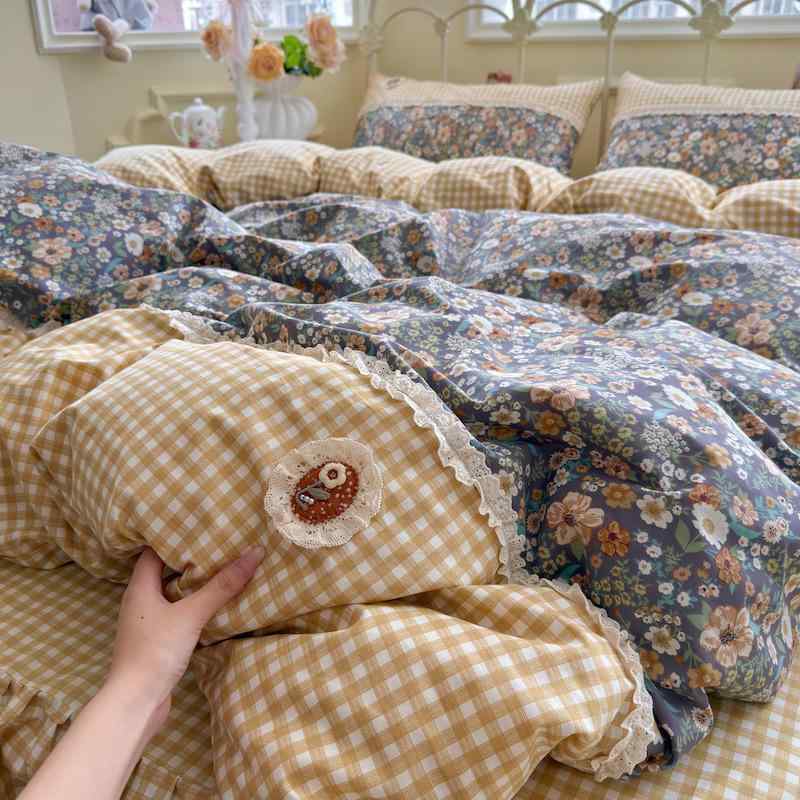 寝具仕掛ける 綿100% ルーラル地域御花刷り上げる 妃殿下スピード競技 臥榻スコート 掛け布団押しかぶせる 枕押しかぶせる 口さかしい 通気性 パステル色の手当たり