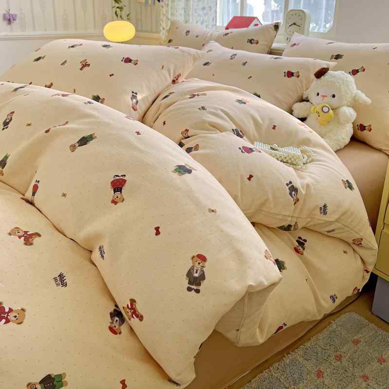 ベビー 寝具 セット 女の子用 コットン 100% 二重ガーゼ テディベア 柄 アイリス 柄 かわいい ガーリー 通年使用 柔らかい 肌触り 軽量 吸湿性