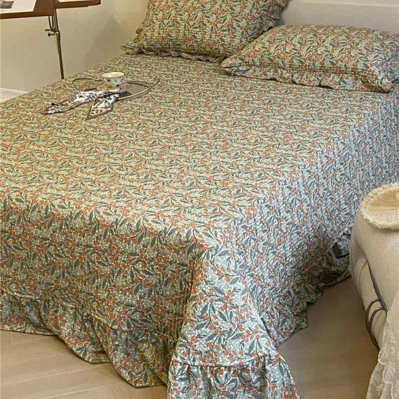 夏用 寝台敷き布 3点書き割り 綿100% 小花柄 フローラル 刷り上げる 水洗いする工業 キルティング 編み目 綿織物 スピード競技 縁取り 口さかしい ガーリー 姫御前  軽さ 通気性 吸湿性