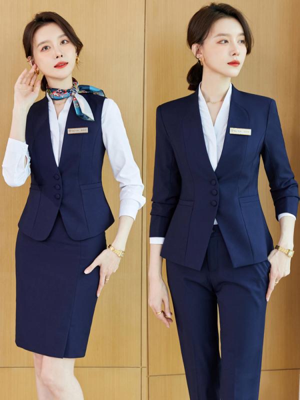 レディース スーツセット ベスト付き 高級感 職業服 宝石店用 ホテル用 フロント 受付 マネージャー ビジネス 制服 春秋