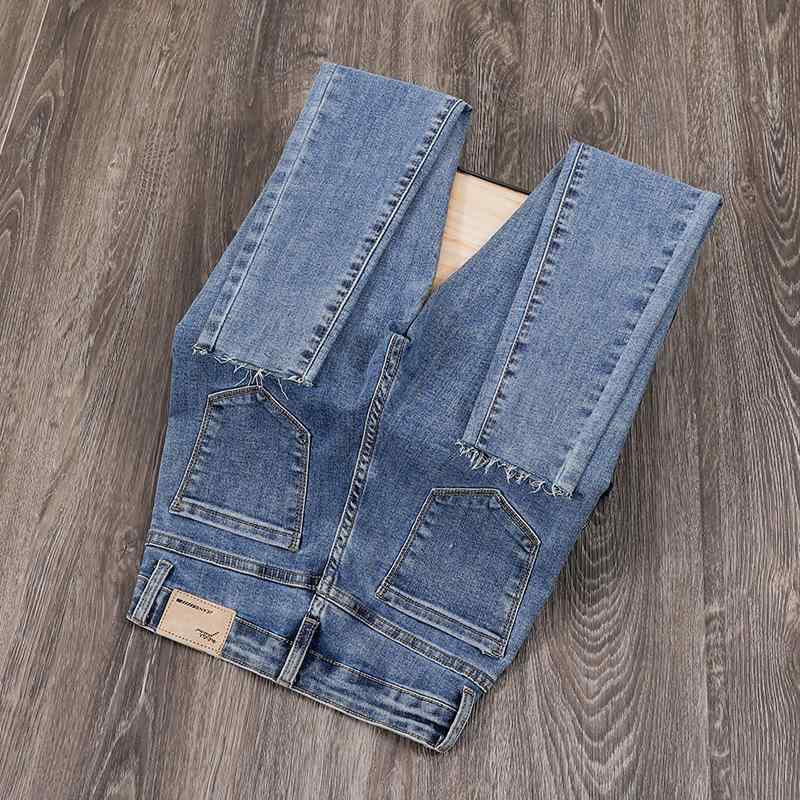 レディース ハイウエスト デニムパンツ タイトフィット ストレッチ ニーパンツ スリムレッグ スタイルアップ スキニー 修身 弾力 九分丈 ?・剩? ?・覧 牛仔 ズボン 通勤用 普段使い 軽量 伸縮性 高級感 デニム素材 再生繊維 ビッグシルエット Vネッ
