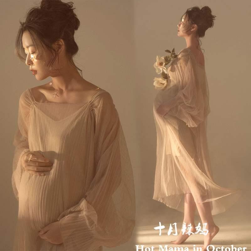 マタニティ キャミワンピース 妊婦撮影用 レトロ 森ガール ナチュラル スタイル ファッション ドレス アートフォト ビンテージ 軽やか シルエット