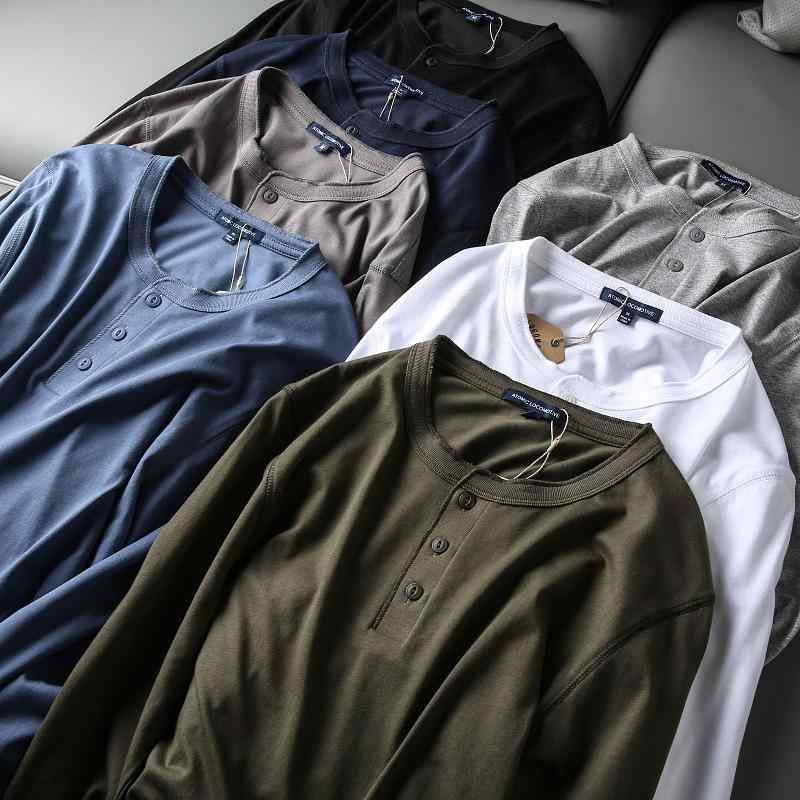 長袖 Tシャツ メンズ ヘンリーネック 無地 綿100% ウォッシュ加工 レトロ カジュアル インナー ベースレイヤー トップス 普段使い