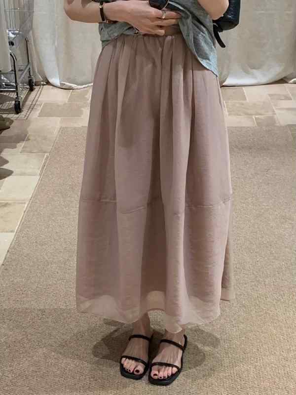 スカート 女性用 グレー ミディ丈 夏用 薄手 ハイウエスト Aライン ぽっちゃり対応 伸縮ウエスト ふわふわ チュール素材 スタイルアップ 軽量 カジュアル 普段使い