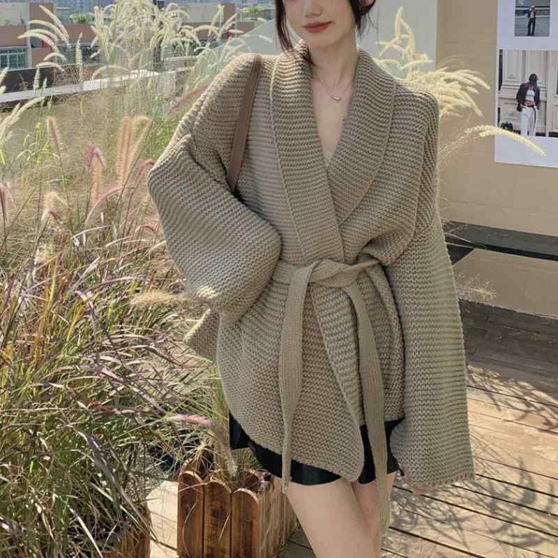 ジレー レディース 秋冬 Vのど首 編み物 朦々たる 酉の方角 紐  御前上等感 ゆったり 表現スタイル  相応う 情の籠もった 編み込み トップス