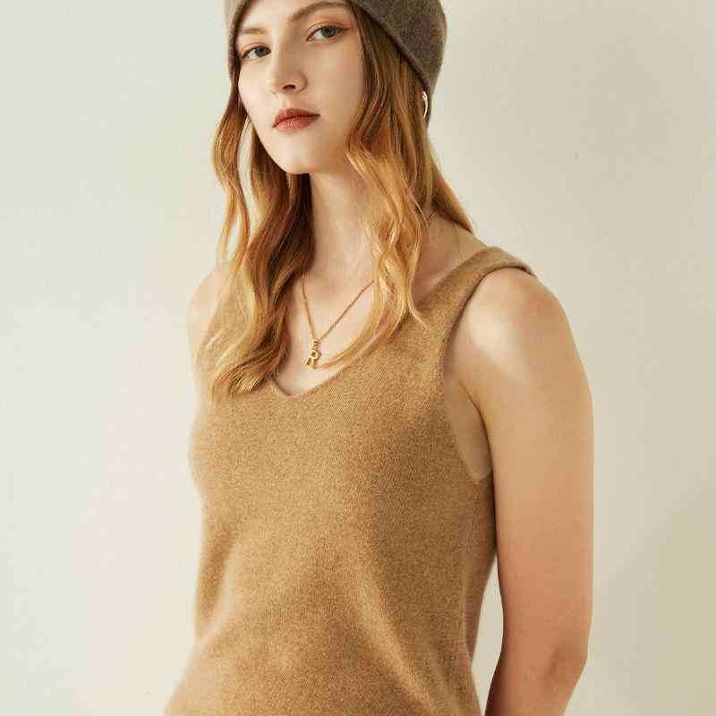 レディース カシミヤ ニット キャミソール ノースリーブ Vネック ショート丈 スリムフィット インナー レイヤード トップス 暖かみ 柔らかい 肌触り