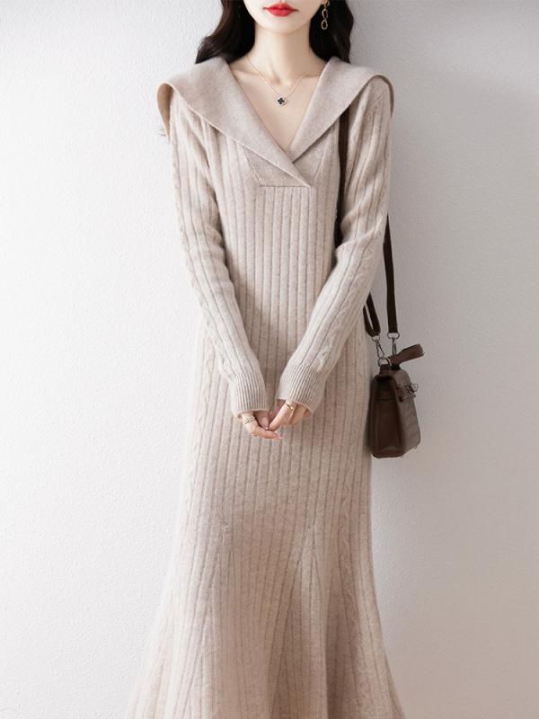 衣装 レディース 秋冬 毛糸 編み物 ロング フィッシュテール か細い 細身 雅びやか 雅びやか 生あたたかい 羊毛 原料品 照明ランプ色合い  通い 普段使い走り お上さん用 お召しもの