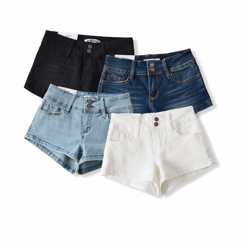 レディース デニム ホットパンツ 夏用 低腰 伸縮性 タイト ヒップハグ 細見え アメリカン スタイル ワイドヒップ セクシー カジュアル 普段使い コットン 混