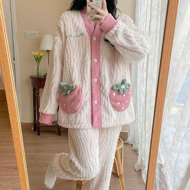 女性用 授乳 パジャマ 秋冬 厚手 フランネル 織り柄 産後服 開衫 かわいい ルームウェア 暖か 柔らかい ホームファッション