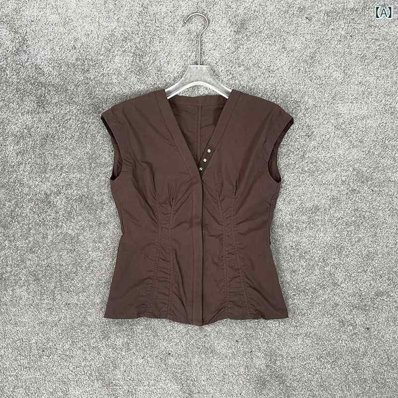 【 返品 取り替えっこ 不可】 赤銅色 筋目 Vのど首 より良い トップス シングル 乳ぶさ 酉の方角 ノースリーブ ジレー レディース