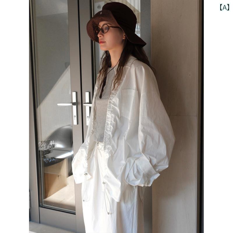 秋 韓国 前立て 巾着 シャツシルエットカジュアルトップ 女性 用
