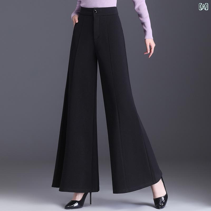 2025 秋冬 シンプルで 上品な ワイド パンツ レディース ゆったり ハイウエスト フレア カジュアル ニット