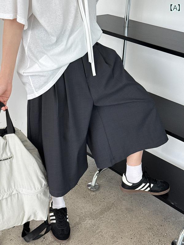 レディース 夏 パンツ 通勤用 プリーツ ワイドレッグ ルーズ ストレート 八分丈 日系 カジュアル ビジネス 軽量 吸湿速乾 コットン 混 ブラック グレー ベージュ