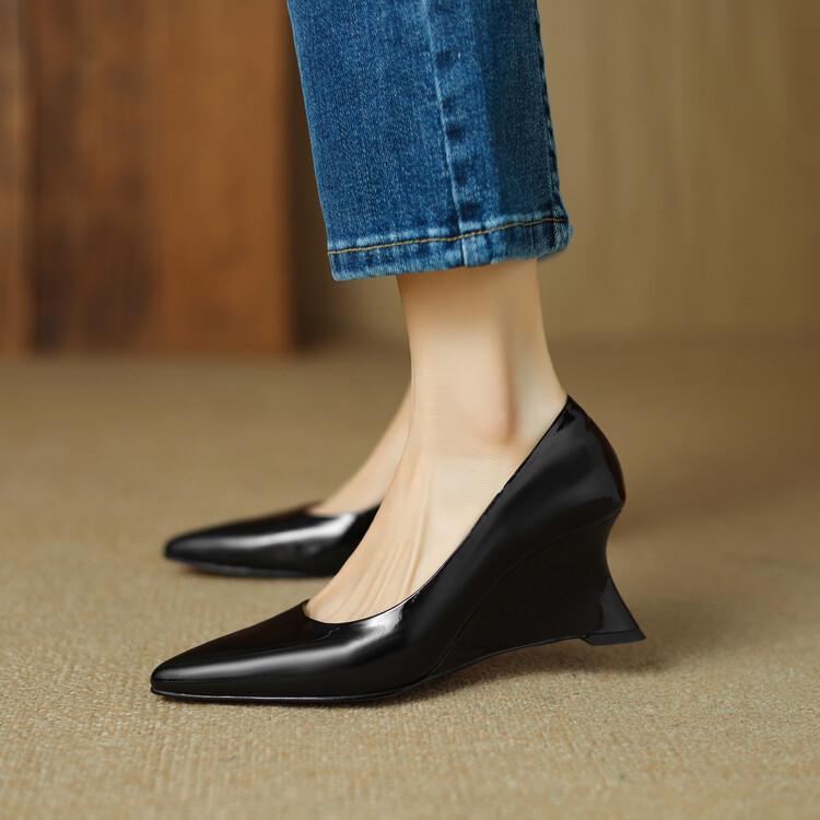 レディース パンプス ウエッジソール ポインテッドトゥ スリッポン 浅口 年月 分かりやすい 今めかしい 流行り物 日常使い走り 軽さ 好いたらしい 雅びやか 今めかしい