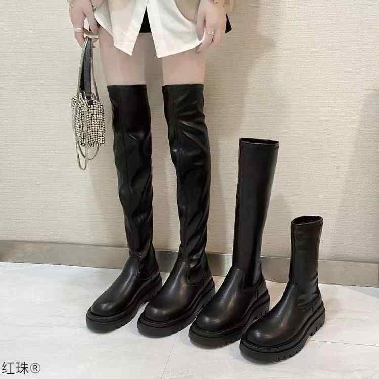 レディース ロングブーツ 秋冬 ニーハイ ストレッチ素材 騎士 細身シルエット 厚底ヒール 小柄対応 ハイカット 女性用 伸縮性 普段使い