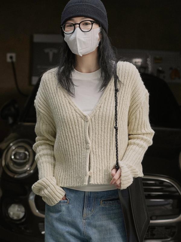 レディース ニット カーディガン Vネック ルーズ ゆったり 春夏 カジュアル 快適 質感 トップス シンプル スタイル
