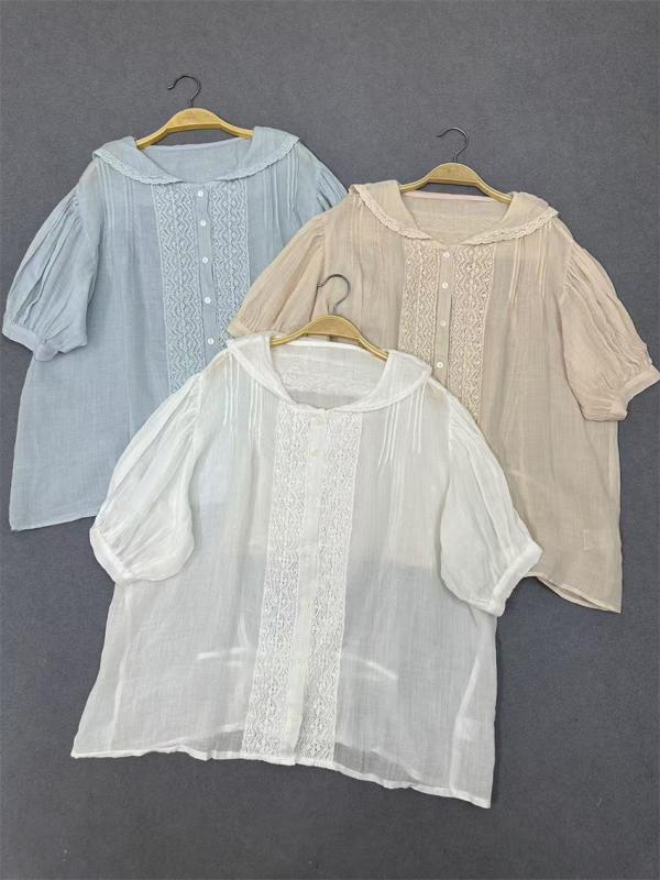 トップ レディース 半袖 カラムシ原料品 夏用 薄っぺら ゆったり  か細い お人形さん色合い トップス 心地よい 吸湿速乾 冷やりとした 軽さ