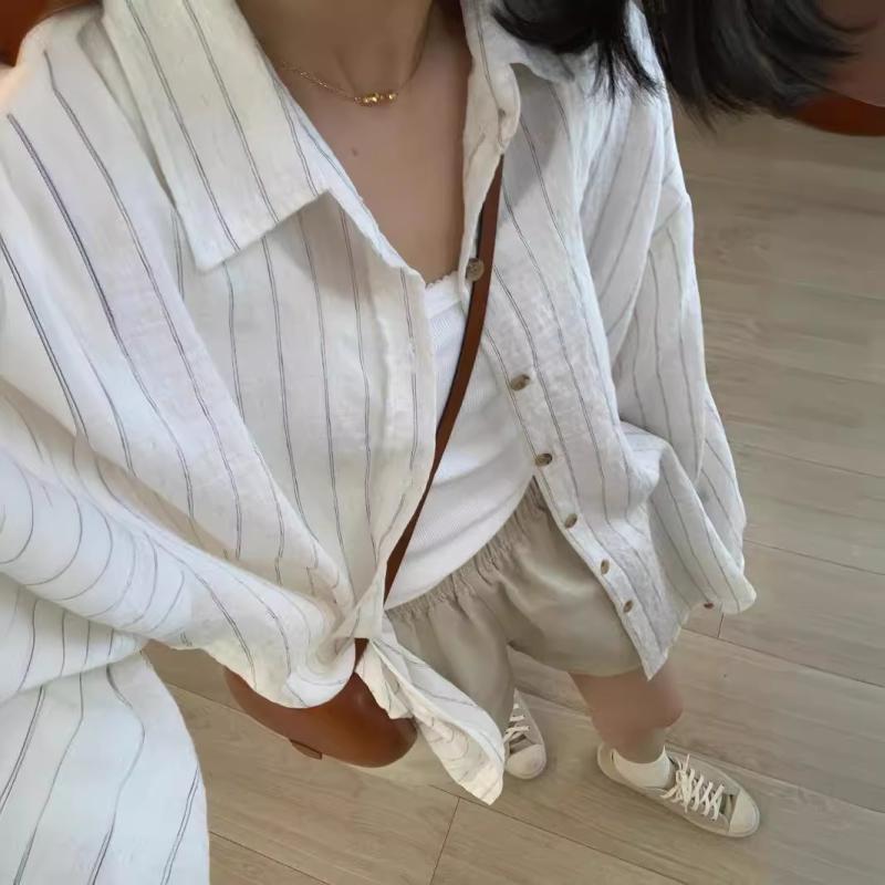 レディース 縞模様 ゆったり プルオーバー 夏用 UVとり捨てる 薄っぺら ジレー 開襟上衣 心地よい トップス 分かりやすい 普段使い走り 軽さ 吸湿速乾