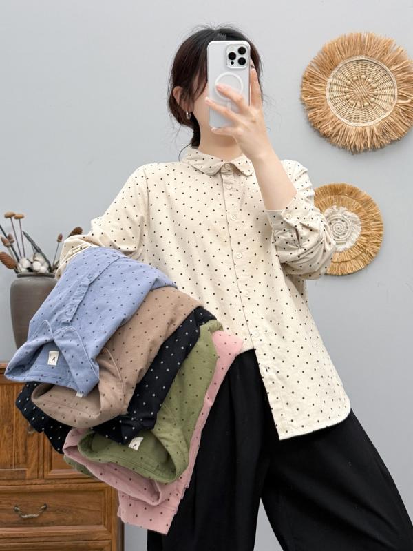 レディース 森ガール 花柄 ポルカドット 起毛 小丸首 長袖 カーディガン 柔らかい素材 ナチュラル フェミニン トップス インナー 普段使い
