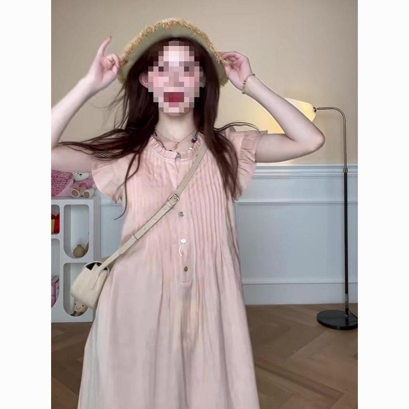ワンピース レディース 夏 ゆったり ロング丈 ピンク ラグラン袖 タックプリーツ 軽量 接触冷感 吸湿速乾 切り替えデザイン ビッグシルエット 通勤用 普段使い カジュアル