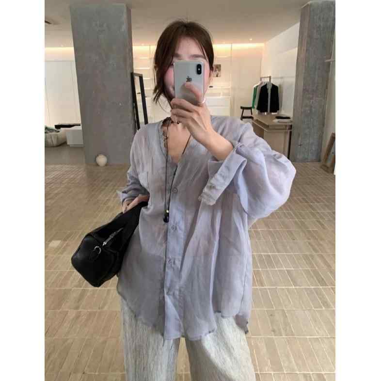 レディース 長袖シャツ アウター UVカット 接触冷感 ラミー素材 薄手 ゆったり Vネック フリル 夏用 トップス ラフスタイル 軽量 吸湿速乾 通勤 普段使い