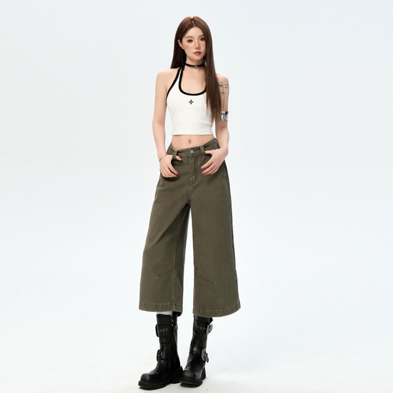 デニムパンツ レディース ワイドレッグ ゆったり 高級感 スリム効果 肉隠し スタイリッシュ コーディネートしやすい 七分丈 カジュアル ボトムス 普段使い デニム素材 ストレッチ
